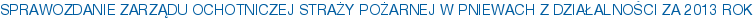 SPRAWOZDANIE ZARZĄDU OCHOTNICZEJ STRAŻY POŻARNEJ W PNIEWACH Z DZIAŁALNOŚCI ZA 2013 ROK
